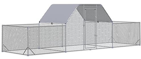 PawHut Hühnerstall Zwinger Voliere Außen 12,5 m² für 12 bis 15 Hühner – Laufgitter 6,6 x 1,9 x 1,95 m – überdachter Raum – Stahl verzinkt