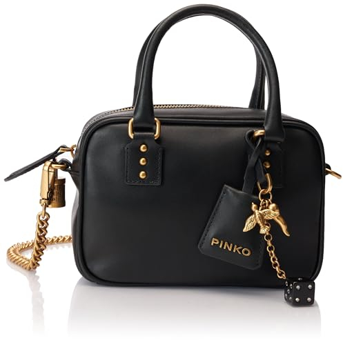 Pinko Damen Bowls Mini Kalb Seide Tasche, Z99q_schwarz-antikes Gold