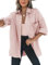 Dokotoo Bluse Damen Musselin Langarmshirt Baumwolle Lässig Oberteile Hemd Langarm Farbblock Shirts Einfarbig Tops Hemdjacke Rosa XL