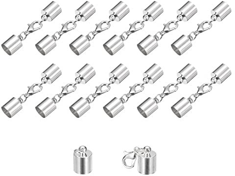 sourcing map 20 Stück Kettenverschluss 8mm Endkappen mit Hummerverschluss Klammern Zylinder Endkappen Schmuck Verschluss für DIY Schmuckherstellung Leder Armbänder Selber Machen Silberton