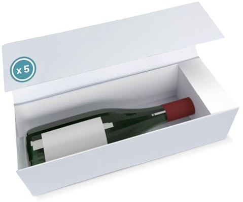 Verpackungswelt Geschenk-Box für Flaschen | 34x9x9 cm (5er Pack) | Weiße Geschenk-Schachtel mit Deckel, Inlay & Magnet-Verschluss | Ideal für Geburtstage, Hochzeiten, Weihnachten & Einzüge