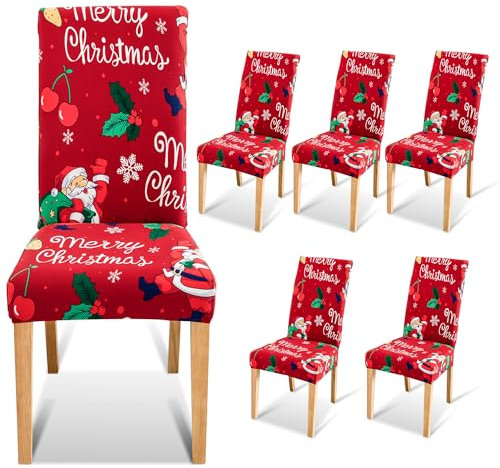 Izrielar Weihnachten Stuhlhussen, 6er Set Elastischer Universelle Stuhlbezug, Husse Dekoration für Party Banquet Hotel, Waschbar und Pflegeleicht