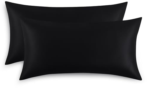 RUIKASI Satin Kissenbezug 40x70cm 2er Set - Seidig Kopfkissenbezug 40x70 Schwarz mit Hotelverschluss, Leicht Pflege wie Seide Kissenbezüge Doppelpack, Weich Pillowcases für Haare und Haut