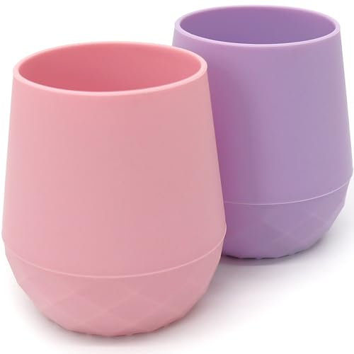 CAIKEZI 2 Pack Silicone Baby Cups 6-12 Months, Tiny Cup for 4 Months+ | Open Cup for Baby Girl Gift Baby Essentials Baby Led Weaning Supplies 2oz (Lilac Blush)