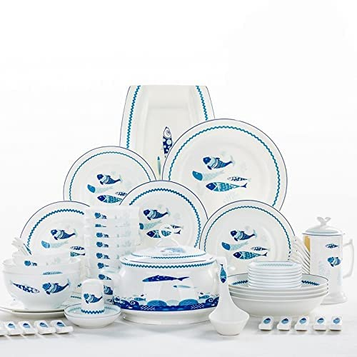 Chip Resistant Dinnerware, Porcelain Kitchen Dinnerware Set Ceramic Tableware 48piece Set, Bone China Fish Deisgn dinnerware Set, Porcelain Kitchen Chafing Dish Buffet, Ceramic Dinner Plate