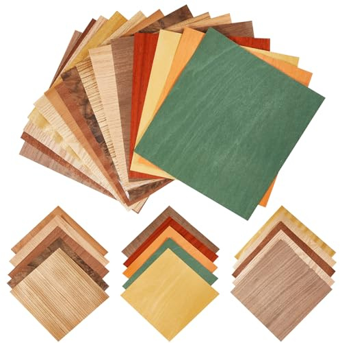 Juexica 30 Stück 20,1 x 20,1 cm Holzfurnierbögen, verschiedene Farben