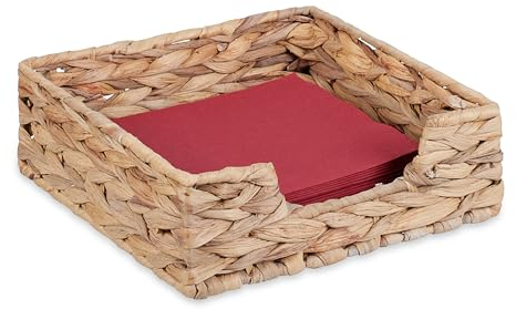 Relaxdays Serviettenhalter, Wasserhyazinthe, für 20x20 Servietten, geflochtenes Design, eckige Serviettenablage, Natur, 7,5 x 23 x 23 cm