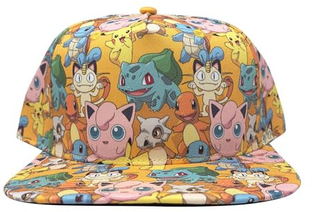 Bioworld Pokemon Starters Originals Allover Print Snapback Cap Hat Lizenz Gelb, gelb, MEDIUM