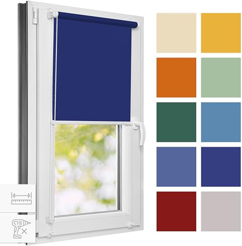 Estika Rollo für Fenster ohne Bohren - 60 x 120 cm - Tiefes Blau -Sammlungsverkauf, Klemmfix Montage, Fenster rollos für innen, Sichtschutz für Fenster und balkontür (60 cm Stoffbreite)
