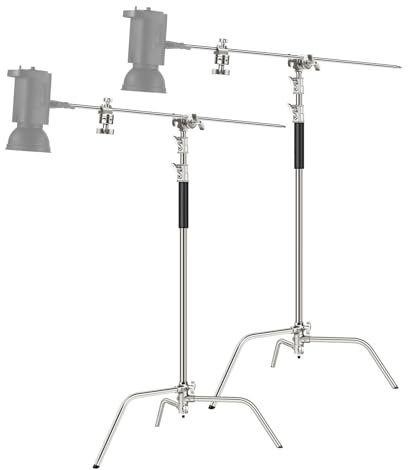 NEEWER 2PCS Pro 100% Stainless Steel Heavy Duty C Stand with Boom Arm, Max Height 10.5ft/320cm Photography Light Stand with 4.2ft/128cm Holding Arm, 2 Grip Head for Studio Monolight, Softbox,Reflector
