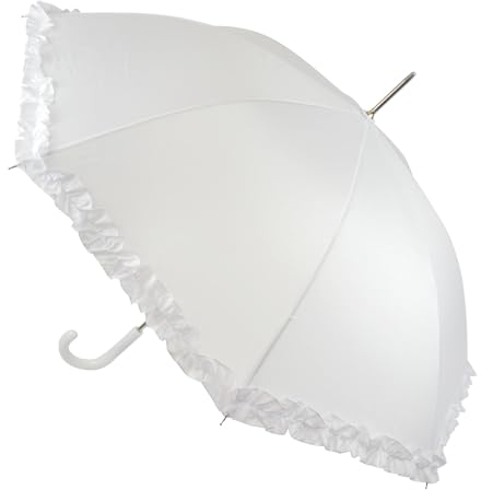 A2Z Ladies Bridle Walking Umbrella Wedding Special Event Photoshoot Stylish Ruffle Stick Women Brolly Compact Soft Grip Ruffle White Durable Lightweight Elegant Protection for Special Occasions Gift
