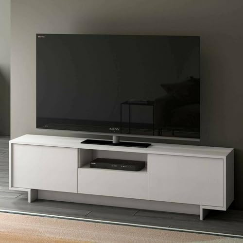 Dmora - TV-Ständer Andromeda, TV-Ständer für das Wohnzimmer, niedriges Wohnzimmer-Sideboard mit 2 Türen und 1 Schublade, 100% Made in Italy, 170 x 42 x 48 cm, Weiß