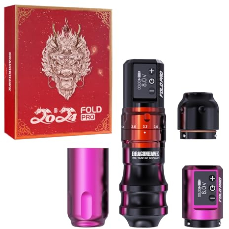 Dragonhawk Fold Pro Wireless Tattoo Maschine Pen Battery Tattoo Pen Rotary Pen Maschine with Battery Adjust Stroke Length 2.4 to 4.2mm (RED)