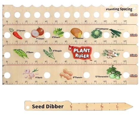 BestAlice Règle pour Plantes en Bois, Outil D'espacement des Graines, Outils de Jardinage, Règle pour Plantes en Bois avec Semoir, Règle D'espacement des Graines Multifonction, Règle de Jardin avec Tr