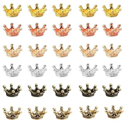BFUZXY 30 Stück Kleine Goldene Kronen,6 Farben Mini Krone Charms,Vintage Krone Deko zum Basteln DIY Krone Schmuck,Crowns für Armband Anhänger,Sorgenwürmchen Zubehör