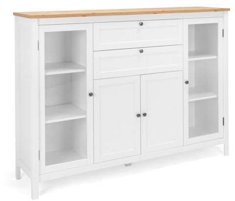 Furn.Design Vitrine in weiß und Eiche Artisan, Highboard Landhaus-Stil, Kommode 160 x 120 cm für Wohnzimmer und Esszimmer, Vestland (160 cm)