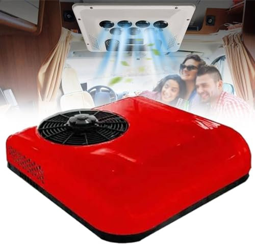 FANYING Climatiseur de Toit Universel pour Camion et Camping-Car, avec Refroidissement, sans Tuyau, Peu Bruyant, climatiseur de Toit pour Voiture, climatiseur pour Camping-Car,Red-12V