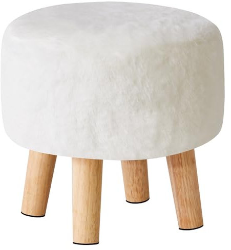 YMYNY Fußhocker, Ottoman, Massivholz Hocker, Runder Ottomane Hocker mit Holzbeinen, Pouf Couch Hocker, Sofa Fußstütze Hocker für Wohnzimmer Schlafzimmer 32×32×32CM Weiß HBD035W
