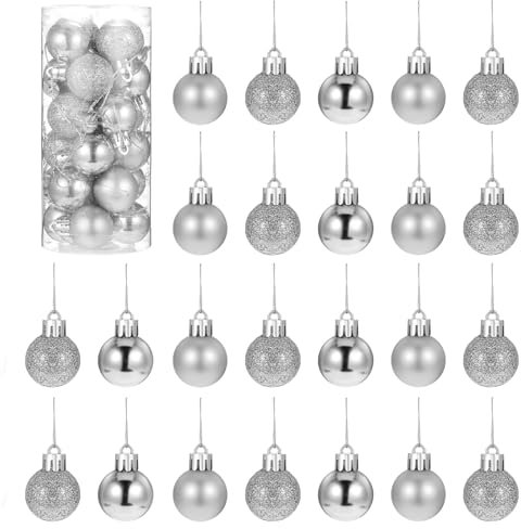 24 Pieces Christmas Balls, Mini Xmas Tree Ornaments Balls Exquisite Christmas Ornaments Tree Decorations Pendant Mini Christmas Ornaments for Holiday Party Decor 3cm/1.1''(silver)