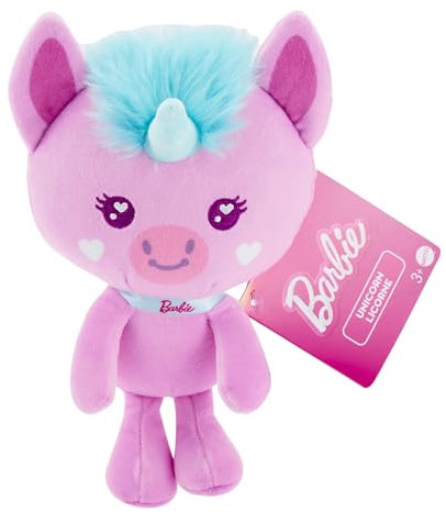 Barbie Peluche licorne rose de 17,8 cm avec collier pailleté
