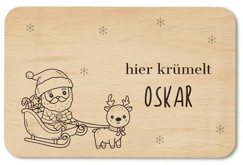 Frühstücksbrettchen Weihnachten mit Wunschgravur - personalisierte Geschenke Kinder - Brettchen Kinder - Geschenkidee Weihnachten - Brettchen Holz (Schlitten)
