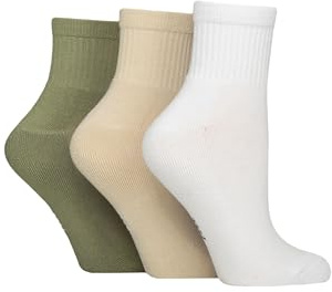ELLE Women's Half Cushion Socks - Soft Breathable Bamboo Material for Sports, Anklet, Plain with Stripes, Size 4-8, Pack of 3