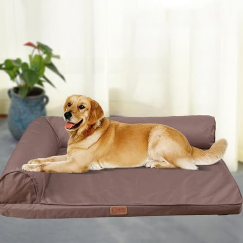 ASumPio Nackenrolle Für Extra Große Hunde, Orthopädisches Haustierbett, L-Förmige Couch Mit Wasserdichtem Futter, Nackenrolle, Schlafsofa Mit Abnehmbarem, Waschbarem,Coffee-XXL