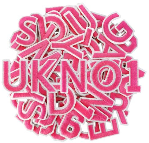 GYGYL 72 Pieces Iron on Letters and Numbers Patches, Embroidered Sew on/Iron on Patches Alphabet A-Z, Numbers 0-9 Applique for Clothes, Dress, Hat, Socks, Jeans, DIY Accessories (Pink)