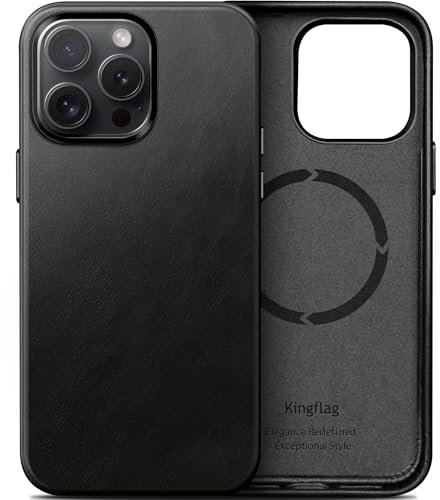 kingflag Custodia in pelle per iPhone 13 Pro 6,1 pollici, extra sottile, compatibile con bottoni in metallo MagSafe (nero)