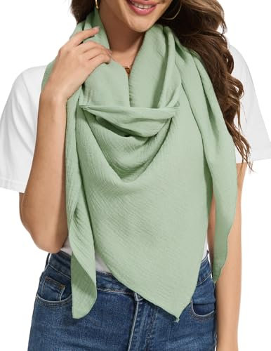 Bbonlinedress Schal Damen Baumwolltuch Halstuch elegant Dreieckstuch Multifunktionstuch Shawl Musselintuch 200 * 140 * 140cm Light Green