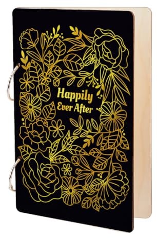SUPERDANT Album Carte Postale Happily Ever After Presentoir Carte Postale en Bois à Fleurs Carnet Anniversaire Femme Classeur en Bois à 2 anneau Cadeau Mariage Personnalisé Rangement Photo