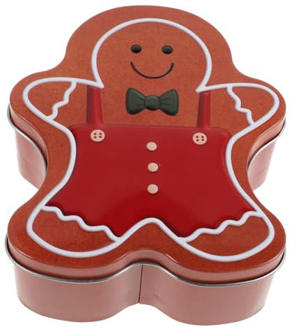 KONTONTY Gingerbread Man Shape Cookie Container Sturdy Tin Plate Biscuit Box for Fresh Candy Storage Decor
