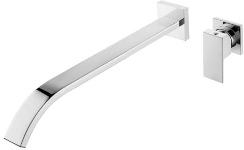 Waschtischarmatur Unterputz Chrom, BAITUJIE Wandmontage Wasserhahn Bad mit Auslauf Länge 30cm für Badewannen Mischbatterie Einzigen Handgriff 2-Loch Badarmatur Armatur