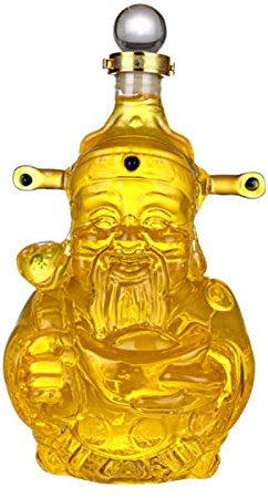 DEFBOW Decantador de Whisky y Licor, garrafa de Cristal con Forma de Dios de la Riqueza del folclore Chino, Botella de Vino de Gran Capacidad, dispensador de Licor Transparente, Regalos de Whisky p