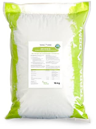 TerraDomi Rasendünger Frühjahr & Sommer 16kg NPK 15-15-15 I Volldünger mit Langzeitwirkung I verdrängt Moos I für über 640 m² Rasen I streuwagengeeigneter Dünger | staubarm & mit extra Schwefel