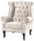 Riess Ambiente Design Ohrensessel Chesterfield - 105cm - Champagner beige - Samt Silber Ziernieten Polstersessel Lesesessel Knopfheftung Federung Rundum-Bezug