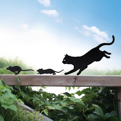 3 Stück Gartenstecker Metall Schwarz Katzen Halloween Deko, Gartendeko Halloween Für Outdoor, Deko Garten Metall Katzen Figuren, Gartenstecker Herbst Dekoration, Garten Terrasse Tiere Decor (B)