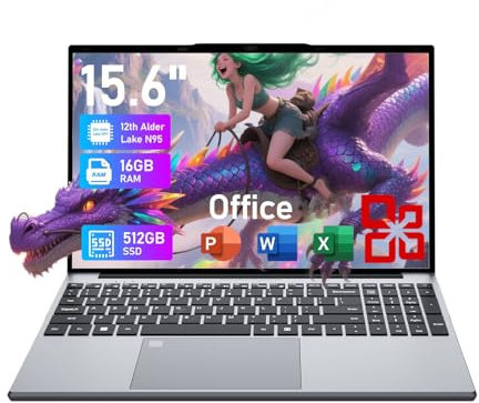 PC Portatile 15,6 Computer Portatile 16GB RAM + 512GB SSD, Notebook Office365 con 12a Gen Alder Lake-N95 CPU, 1080P, Win11 Pro Laptop Tastiera Retroilluminata,Touch ID, Webcam, Wi-Fi5, USB3.0 * 2