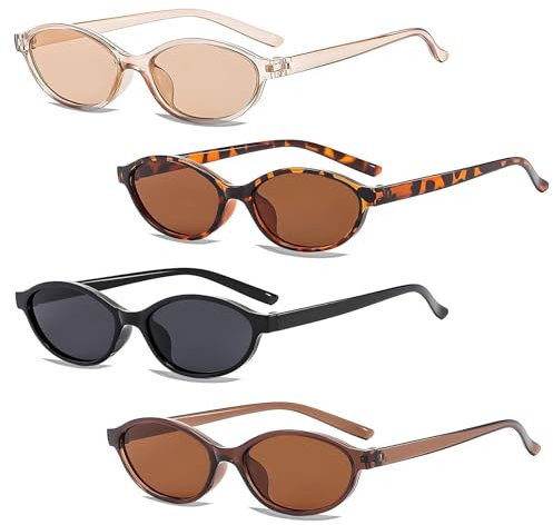 4 Stück Festival Sonnenbrille Damen Schmal, Sunglasses Woman Sonnenbrille Festival Damen 90er Jahre Accessoires Rave Brille Damen-Sonnenbrille Schmales Gesicht