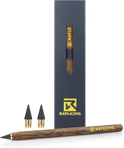RaylKING Ewiger Bleistift aus Palisanderholz – Nachfüllbarer Graphitstift mit 3 HB-Spitzen und Messing-Gewinde in edler Geschenkbox (B300)