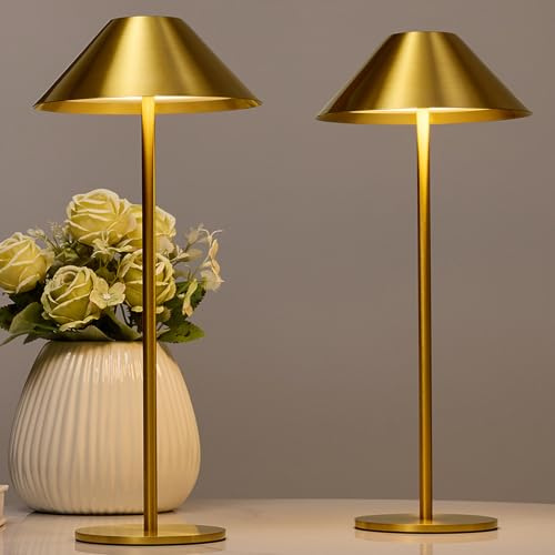 BOJIM 2er Gold Tischlampe Led Akku Aufladbar Kabellos Dimmbar Touch Outdoor Elegantes Design, Nachtischlampe Klein Stehlampe USB Tischlamp Nachttisch Tischleuchte Kabellose Camping IP54 Wasserdicht