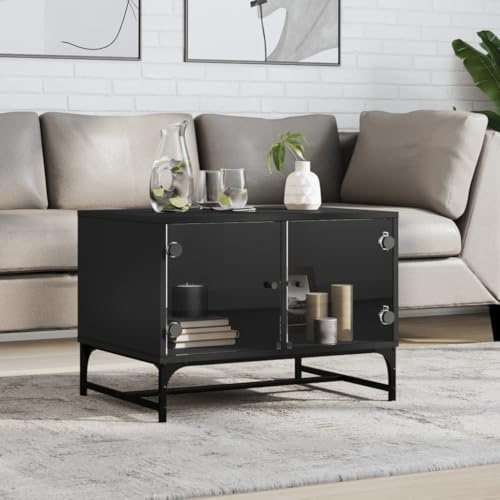 Mhdvray Tavolino nero 68,5 × 50 × 50 cm legno/acciaio, portata 80 kg, tavolino/comodino/console