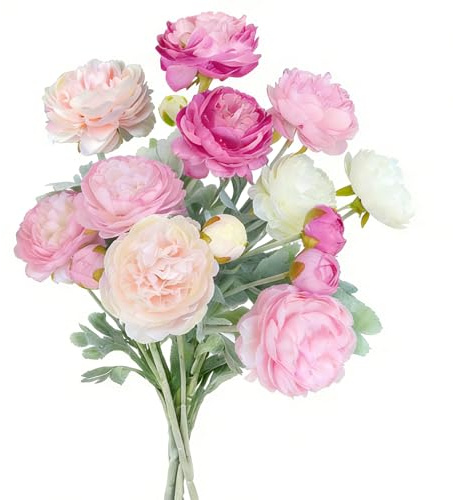 FINEVERNEK 5 Bündel Kunstblumen wie Echt Pfingstrosen Künstlich, 3 Heads Faux Peony Seidenblumen, Kunstblumen Pfingstrosenstrauß Groß 51cm, Künstliche Blumen Ranunkeln, für Hochzeit Zuhause Garten