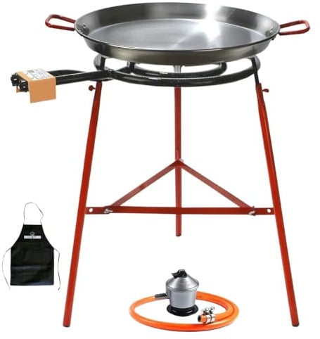 Bricolemar Paellero a Gas 50 cm + Kit Completo (Paellera 55 cm + Patas Reforzadas + Regulador + Manguera + Delantal)