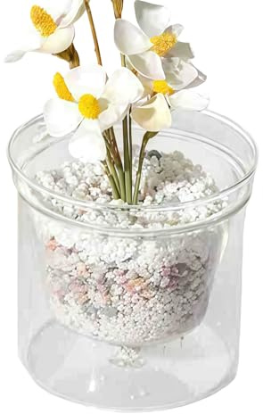 Flower Plant Pot - 10x10cm Glass Double-Layer Hydroponic Planter | Transparent Indoor Flower Pot For Home Office Dorm Study Balcony, Elegant Decorative Vase For African Violet Orchid