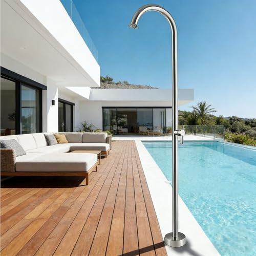 Dexinhdh Außendusche – Komplett-Set Aus Edelstahl Mit Stand-Regendusche, Gartendusche Und Wasserhahn – Ideal Für Garten, Pool, Strand Und Hinterhof