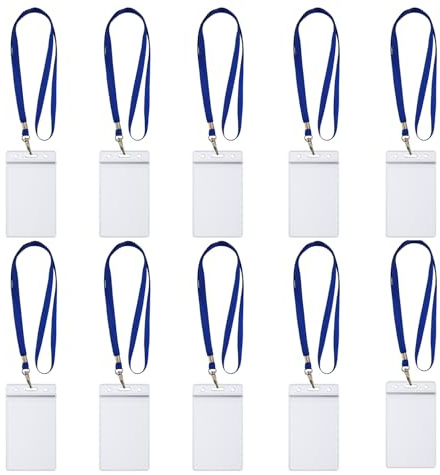 10x Lanyards Schlüsselbänder 1 cm breit mit 10x Ausweishüllen ZIP Kartenhalter flexibel & wasserdicht horizontal/vertikal für 1-2 Ausweise Karten Schutzhülle für Ausweise (10x Blau Vertikal)