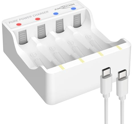 ANSMANN Lithium-Ladegerät Pure Power Lademodul, speziell entwickelt für die ANSMANN Pure Power 1,5V Li-Ion Akkus, inkl. USB-C Ladekabel und LED-Anzeige