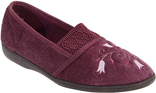 Ladies Heather Velour Gusset Throat Patterned Machine Washable Slipper - Inez - Heather - size UK Ladies Size 3