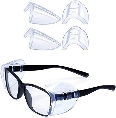 CAREOR Brillenflügel, Anti-Rutsch auf klare Seitenschilde für Schutzbrille, Schutzbrille Flexible Seitenschilde- passend für kleine/mittlere/große Brillen (Doppel-Loch-4 PC-M)